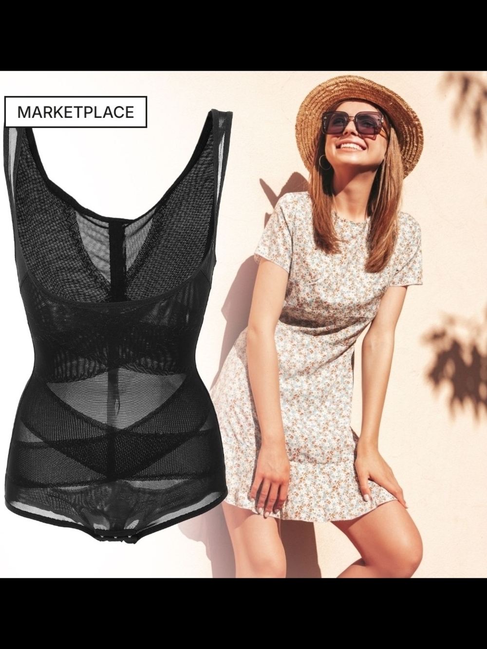 Unique Bargains Black Sheer Mesh Bodysuit Shapewear NWOT